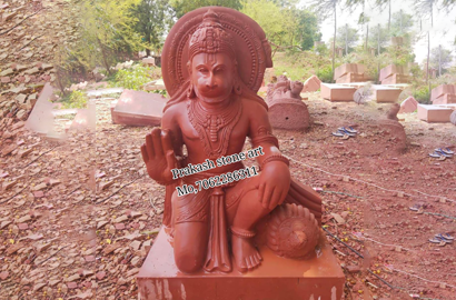Red Marble Hanuman Statue
